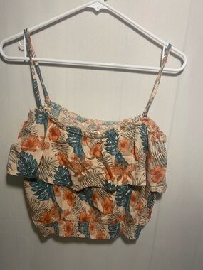 Roxy Cream Floral ruffle crop top